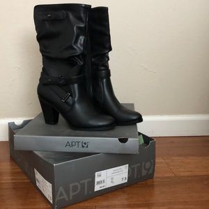 APT 9 Black Zip Up Mid-Calf Cuban Heel Dress Boots